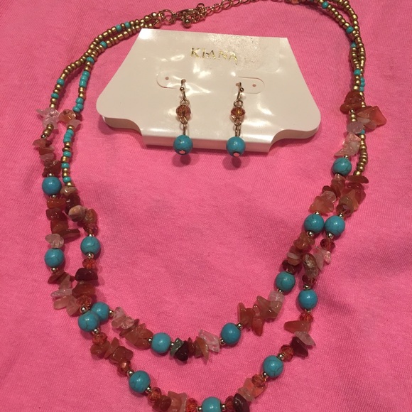 Multi color double strand necklace & earrings - Picture 6 of 6